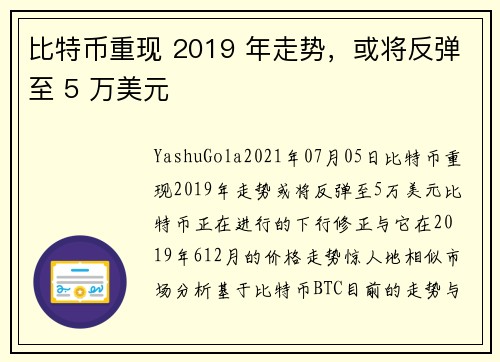 比特币重现 2019 年走势，或将反弹至 5 万美元 
