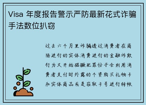 Visa 年度报告警示严防最新花式诈骗手法数位扒窃