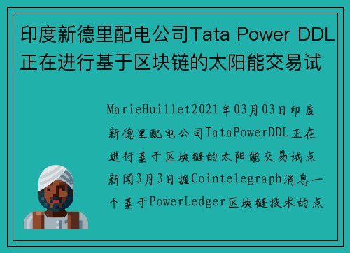 印度新德里配电公司Tata Power DDL正在进行基于区块链的太阳能交易试点 